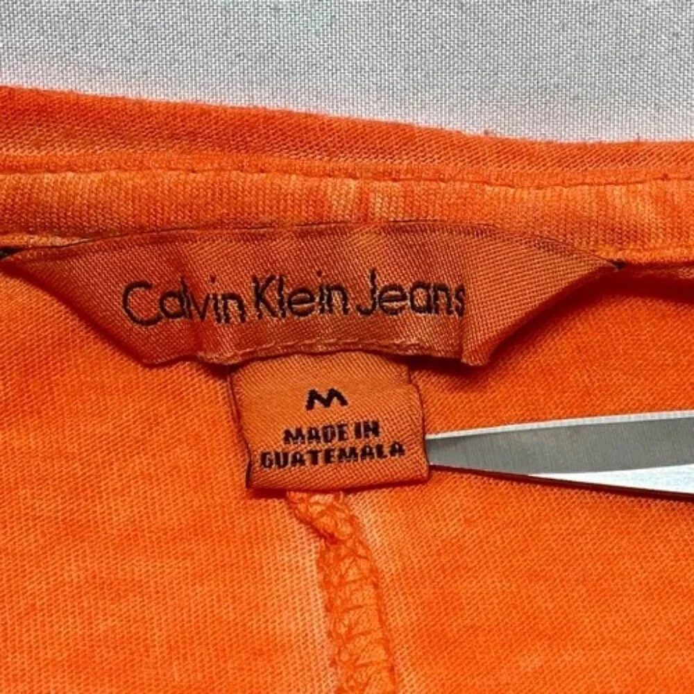 Calvin Klein Women's Medium Slub T-Shirt Bright‎ Orange Short Sleeve V-Neck GUC